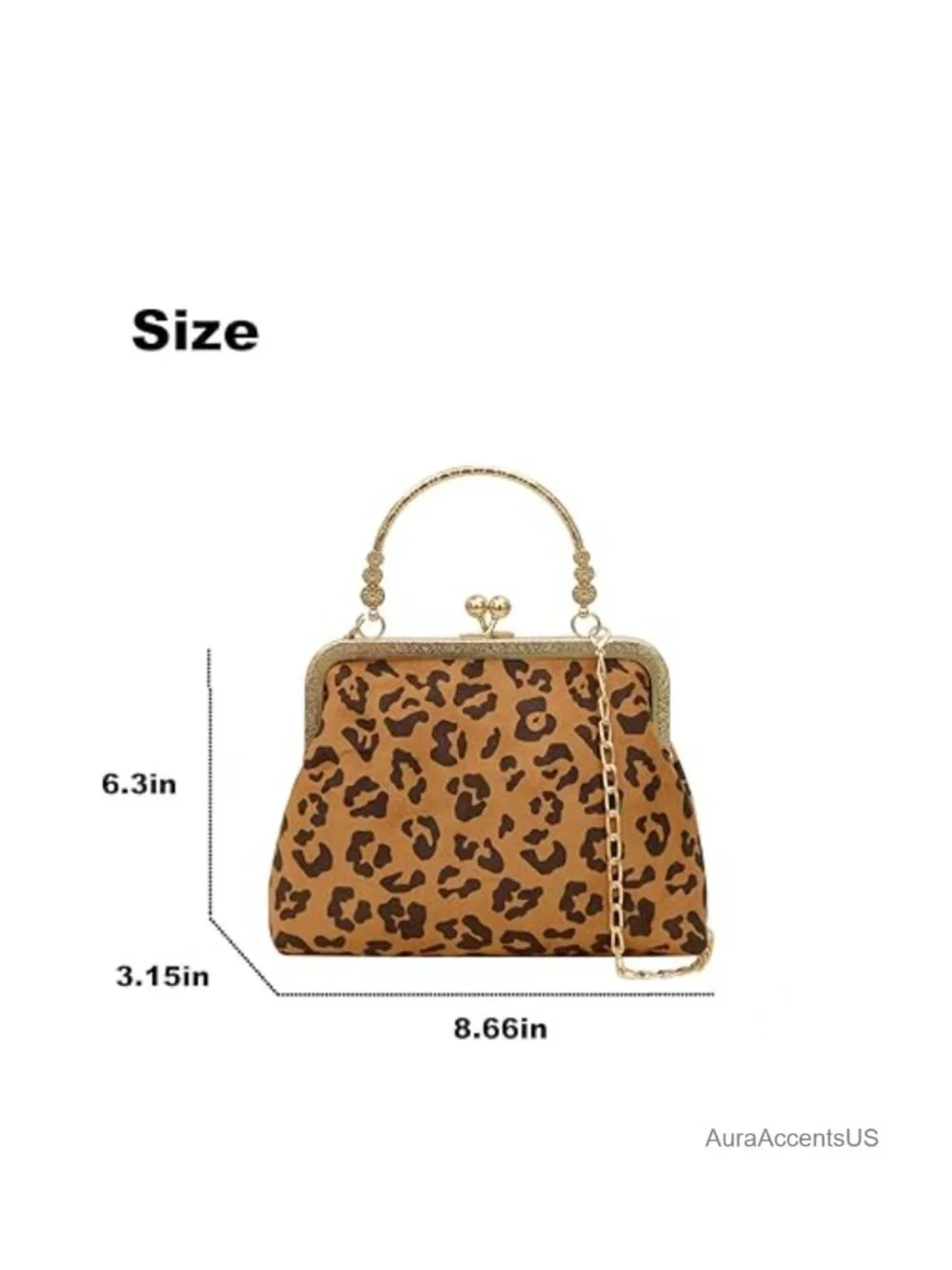 Vintage Kiss Lock Faux Suede Handbag Purse Crossbody Shoulder Bag Chain Strap